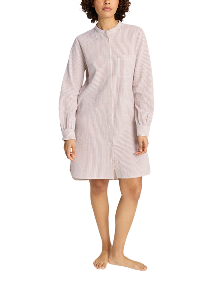 Nudea Organic Cotton Seersucker Shirt Nightdress, Mocha, Mocha