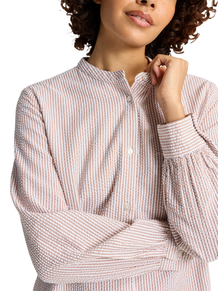 Nudea Organic Cotton Seersucker Shirt Nightdress, Mocha - view 2, Mocha