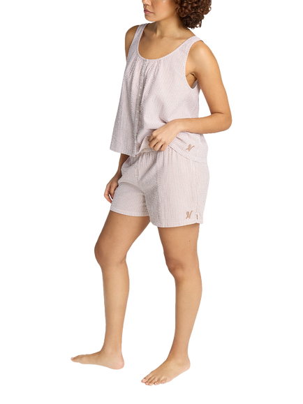 Nudea Organic Cotton Seersucker Boxer Shorts, Mocha