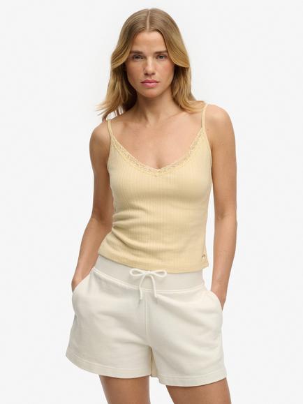 Superdry Athletic Essentials V Neck Pointelle Cami Top, Yellow Haze