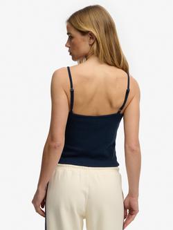 Superdry Athletic Essentials V Neck Pointelle Cami Top, Navy - view 2, Lauren Navy