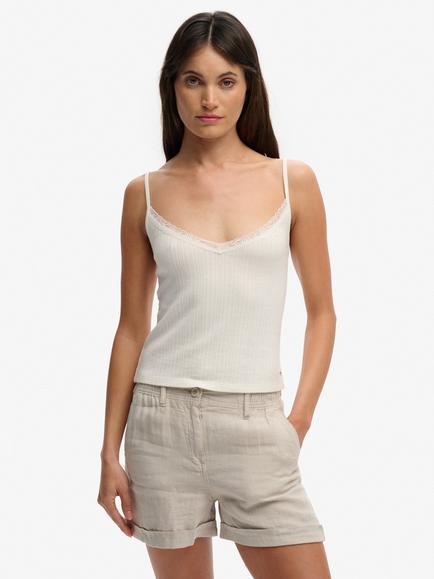 Superdry Athletic Essentials V Neck Pointelle Cami Top, Desert Bone