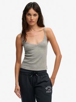 Superdry Athletic Essentials V Neck Pointelle Cami Top, Grey Marl, Grey Marl