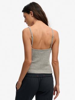 Superdry Athletic Essentials V Neck Pointelle Cami Top, Grey Marl - view 2, Grey Marl