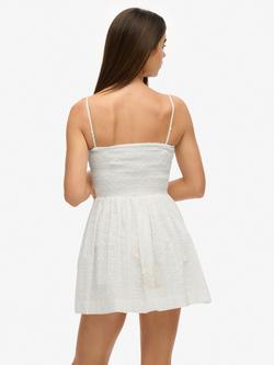 Superdry Broderie Cami Mini Dress, White - view 2, Chalk White Broderie