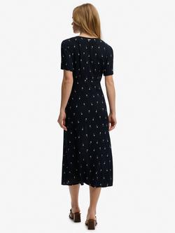 Superdry Floral Button Short Sleeve Midi Tea Dress, Navy Ditsy - view 2, Navy Ditsy
