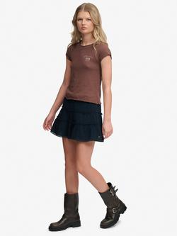 Superdry Cheesecloth Tiered Mini Skirt, Navy, Eclipse Navy