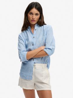 Superdry Premium Linen Slim Shirt, Classic Blue Stripe, Classic Blue Stripe