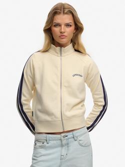 Superdry Essential Logo Zip Track Top, Desert Bone, Desert Bone Offwhite