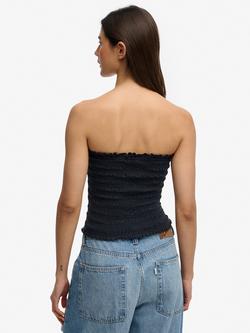 Superdry Smocked Jersey Bandeau Top, Eclipse Navy - view 2, Eclipse Navy