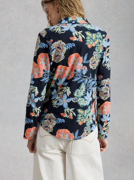 White Stuff Annie Floral Print Shirt, Navy/Multi - view 2, Navy/Multi