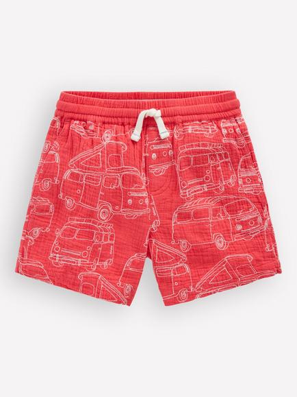 Mini Boden Kids' Double Cloth Drawstring Shorts, Cayenne Embroidery, Cayenne Embroidery