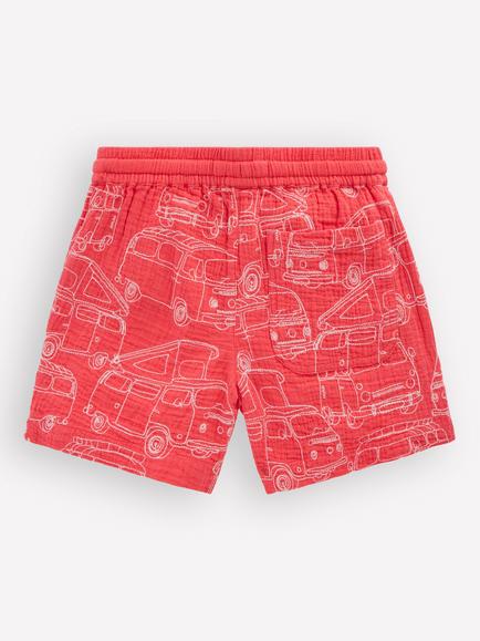 Mini Boden Kids' Double Cloth Drawstring Shorts, Cayenne Embroidery - view 2, Cayenne Embroidery