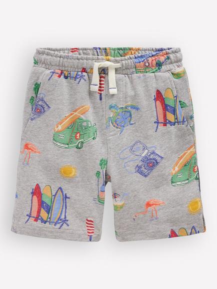 Mini Boden Kids' Printed Drawstring Shorts, Chambray Holiday, Chambray Holiday