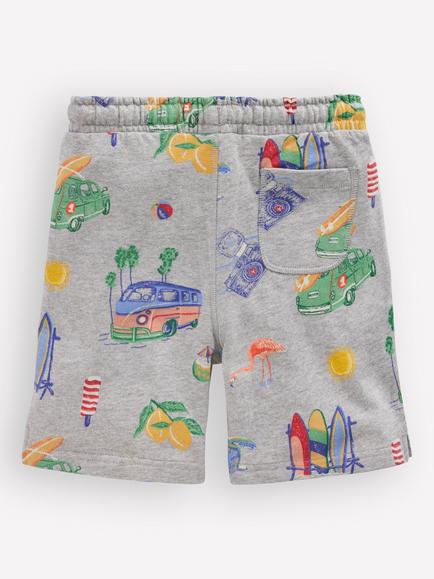 Mini Boden Kids' Printed Drawstring Shorts, Chambray Holiday - view 2, Chambray Holiday