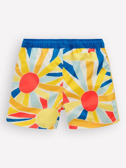 Mini Boden Kids' Printed Drawstring Swim Shorts, Sunburst - view 2, Sunburst
