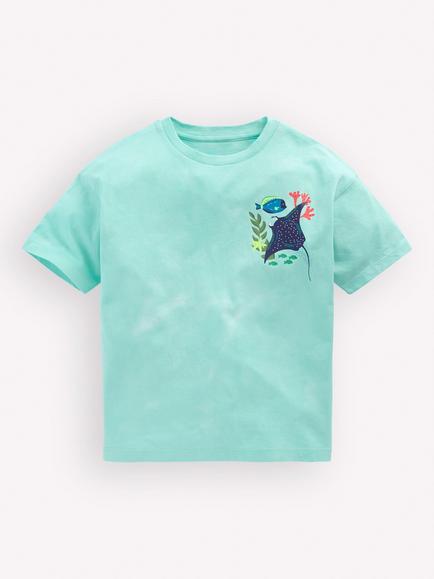 Mini Boden Kids' Placement Prints T-Shirt, Tie Dye Coral Reef, Tie Dye Coral Reef