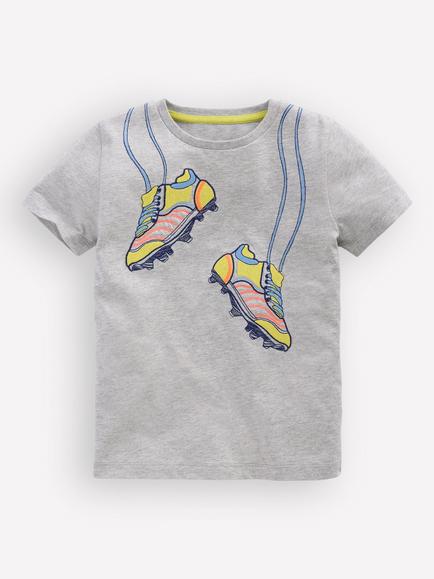 Mini Boden Kids' Linear Stitch T-Shirt, Grey Marl, Grey Marl