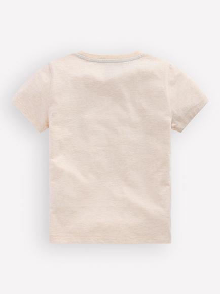 Mini Boden Kids' Linear Stitch T-Shirt, Oatmeal Marl Holiday - view 2, Oatmeal Marl Holiday