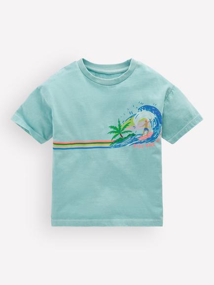 Mini Boden Kids' Relaxed Graphic Print T-Shirt, Nile Blue Surf, Nile Blue Surf