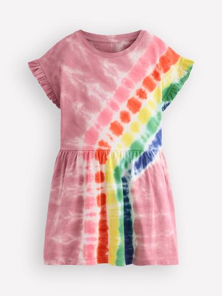 Mini Boden Kids' Short Sleeve Printed Dress, Pink Tie Dye, Pink Tie Dye