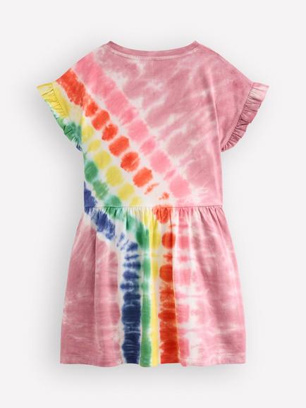 Mini Boden Kids' Short Sleeve Printed Dress, Pink Tie Dye - view 2, Pink Tie Dye
