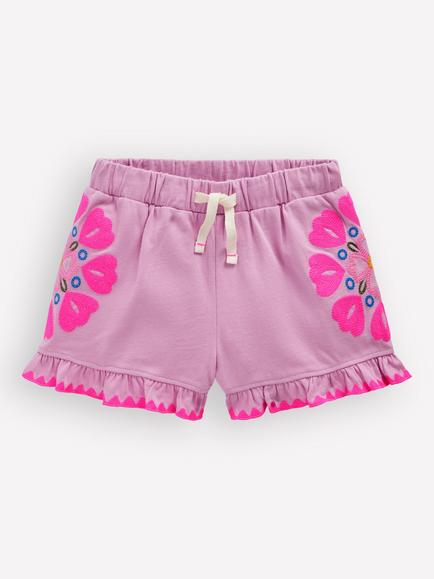 Mini Boden Kids' Drawstring Shorts, Pink Embroidery, Pink Embroidery
