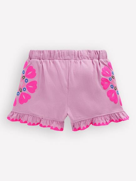Mini Boden Kids' Drawstring Shorts, Pink Embroidery - view 2, Pink Embroidery