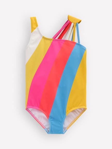 Mini Boden Kids' One Shoulder Swimsuit, Rainbow, Rainbow