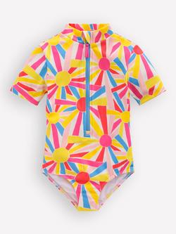 Mini Boden Kids' Short Sleeve UPF Swimsuit, Ivory Sunburst, Ivory Sunburst