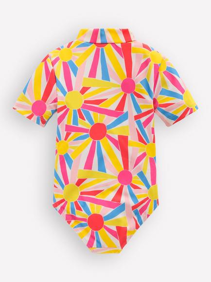 Mini Boden Kids' Short Sleeve UPF Swimsuit, Ivory Sunburst - view 2, Ivory Sunburst