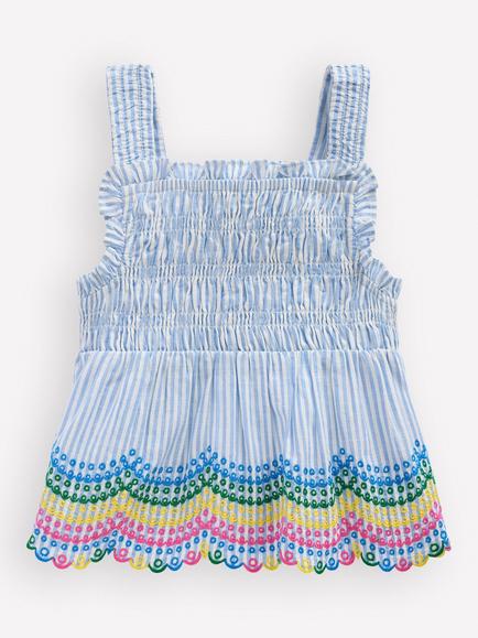 Mini Boden Kids' Embellished Strappy Top, Ticking Rainbows, Ticking Rainbows