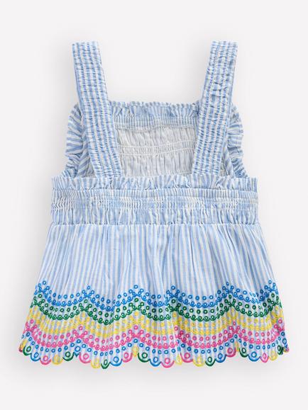 Mini Boden Kids' Embellished Strappy Top, Ticking Rainbows - view 2, Ticking Rainbows