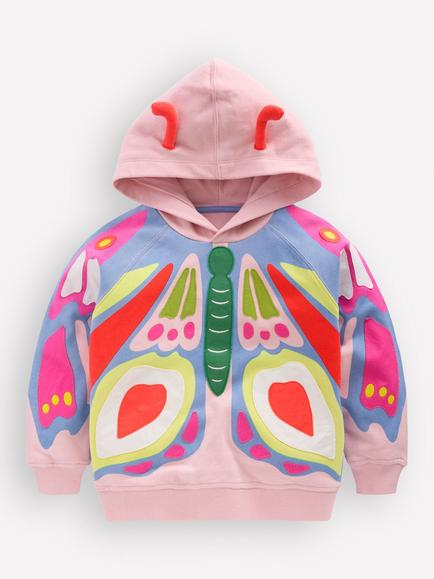 Mini Boden Kids' Relaxed Hoodie, Pink Butterfly, Pink Butterfly