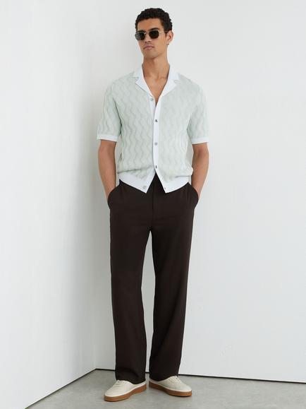 Reiss Johnny Wave Knit Cuban Collar Shirt, Soft Sage, Soft Sage