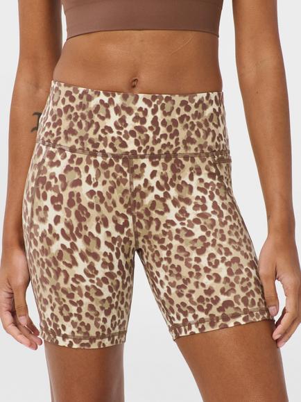 Sweaty Betty Power 6" Cycling Shorts, Beige Leopard Print, Beige Leopard Print