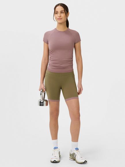 Sweaty Betty Power Colourblock 6" Shorts,  Khaki Brown/Duskberry Purple - view 2, Khaki Brown/Duskberry Purple