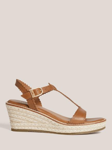 Hobbs Alyssa Leather Wedge Heel Espadrille Sandals, Brown, Brown