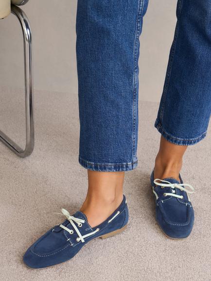 Hobbs Yasmine Suede Lace Up Loafers, Blue - view 2, Blue