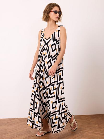 Mint Velvet Geo Print Maxi Dress, Black/Multi, Black