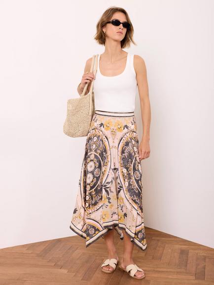 Mint Velvet Floral Print Hanky Midi Skirt, Black/Multi, Black/Multi