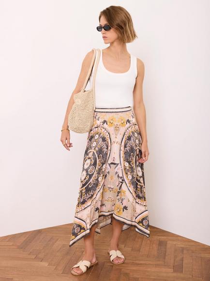 Mint Velvet Floral Print Hanky Midi Skirt, Black/Multi - view 2, Black/Multi