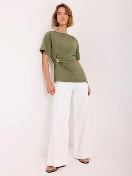 Mint Velvet Gathered Detail Top, Green, Green
