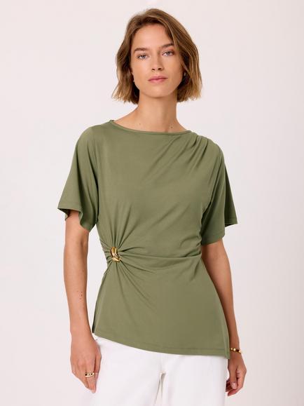 Mint Velvet Gathered Detail Top, Green - view 2, Green