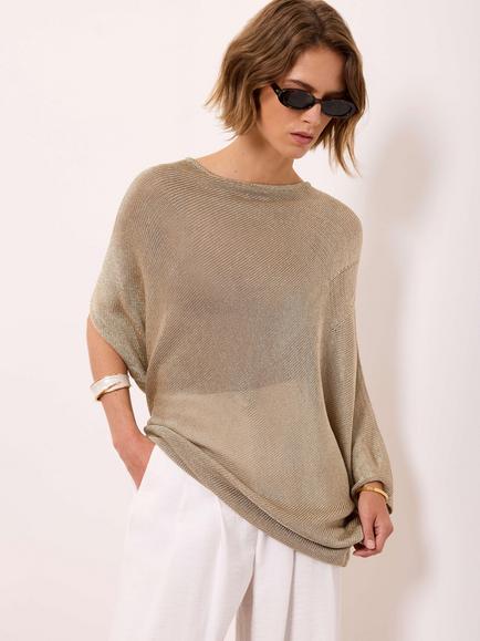 Mint Velvet Metallic Knit Cowl Neck Poncho Top, Gold, Gold