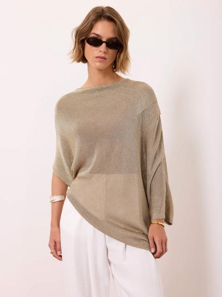 Mint Velvet Metallic Knit Cowl Neck Poncho Top, Gold - view 2, Gold