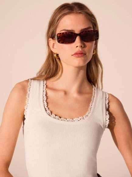 Mint Velvet Sleeveless Crochet Trim Vest Top, White Ivory - view 2, White Ivory