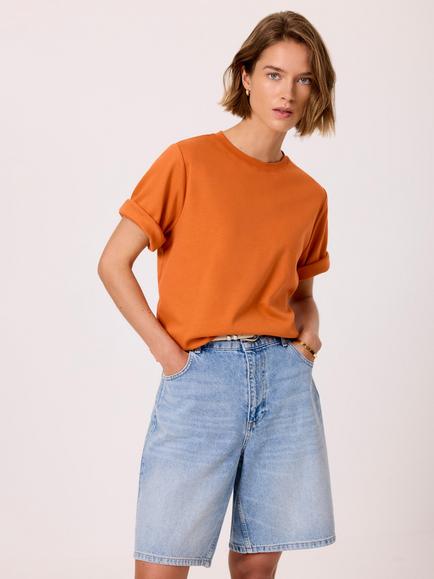 Mint Velvet Cotton Blend Ultimate Crew Neck T-Shirt, Orange, Orange