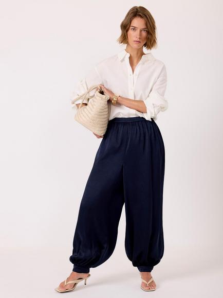 Mint Velvet Relaxed Balloon Trousers, Blue Navy - view 2, Blue Navy
