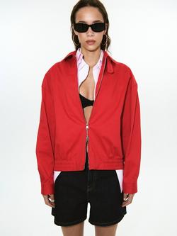 Mango Zip Neck Bomber Jacket, Red